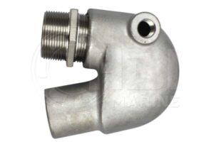 A stainless steel pipe with an opening on the side.