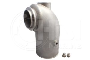 A stainless steel pipe with two nuts and one nut.