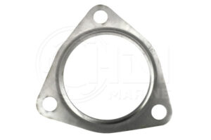A metal gasket that is shaped like a triangle.