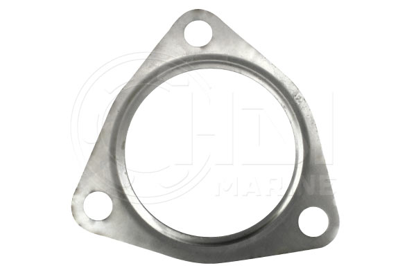A metal gasket that is shaped like a triangle.