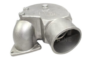 A close up of the side view of a metal part.