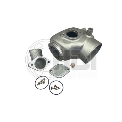 Engine exhaust manifold with bolts and gasket.