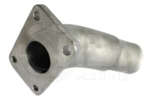 A stainless steel exhaust pipe with a flange.
