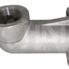A stainless steel elbow with an outlet on the side.