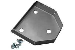 A metal plate with two holes and screws.