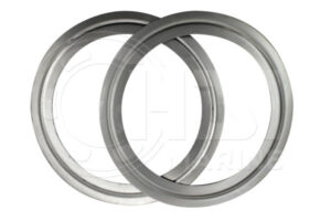A pair of metal rings with a white background