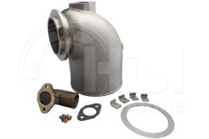 A stainless steel pipe with a metal piece and some parts.