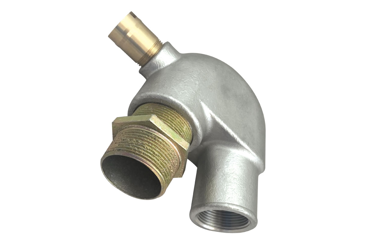 Metal pipe fitting with threaded connections.