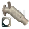 A stainless steel exhaust manifold with a gasket.
