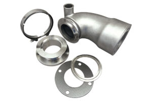 A metal pipe with two different types of parts.