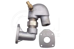 A stainless steel pipe with a brass fitting.