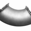 A metal elbow with two large stainless steel rivets.