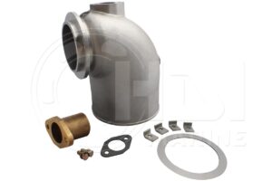 A stainless steel pipe with a nut and gasket.