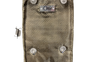 A silver bag with a lock on the side.