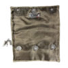 A bag of silver fabric with metal rivets.