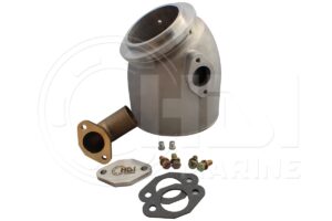 A stainless steel water pump housing with the same type of parts as the one in this picture.