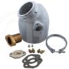 A white and silver water pump with parts.