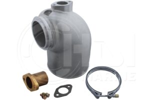 A picture of the water pump housing and its accessories.