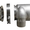 A stainless steel pipe with a flange and a cap.