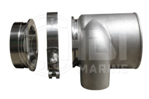A stainless steel pipe with a flange and a cap.