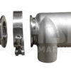 A stainless steel pipe with a clamp attached to it.