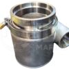 A stainless steel vessel with a hose connection.
