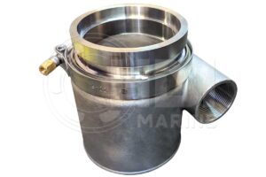 A stainless steel vessel with a hose connection.