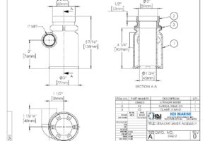 A drawing of the side view and front view of a hbi product.