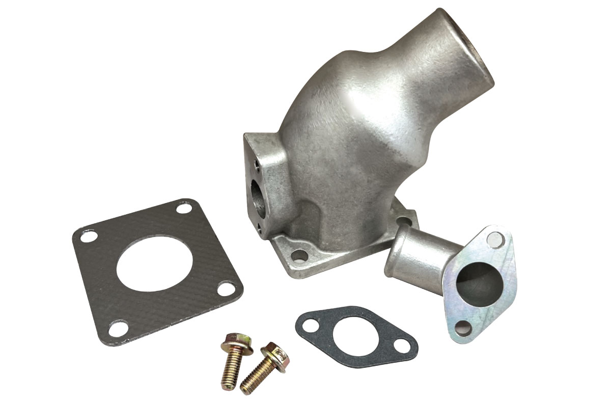 A stainless steel water pump housing with the same type of metal parts.