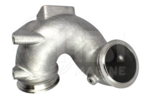 A stainless steel elbow with a metal cap.