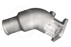 A silver metal part of a car engine.