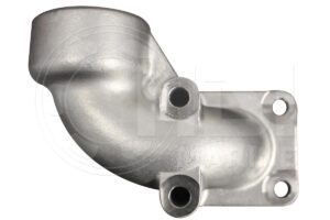 A silver metal pipe with two holes in it.