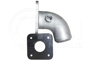 A metal elbow with a plate attached to it.