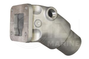 A stainless steel water pump housing with an opening on the side.
