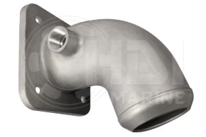 A metal elbow with a screw on the side.