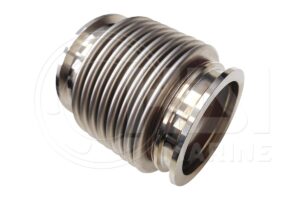 A stainless steel hose connector with multiple layers.