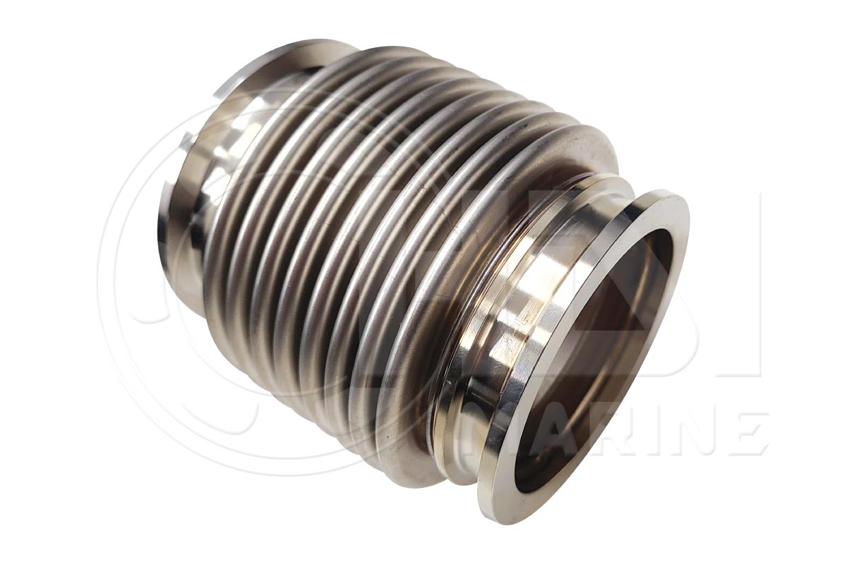 A stainless steel hose connector with multiple layers.