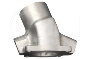 A silver metal object with a white background.