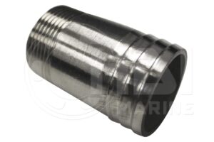 A stainless steel cup with a black top.