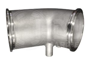 A stainless steel pipe with a large metal cap.