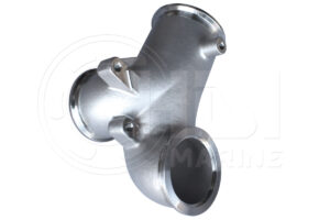 A stainless steel pipe with two holes in it.