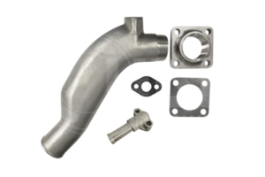 A stainless steel exhaust pipe with the same type of parts.
