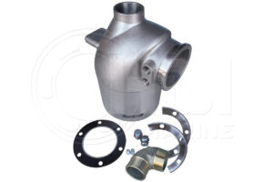 A stainless steel water pump with parts laid out.