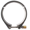 A stainless steel hose clamp with an air brake fitting.
