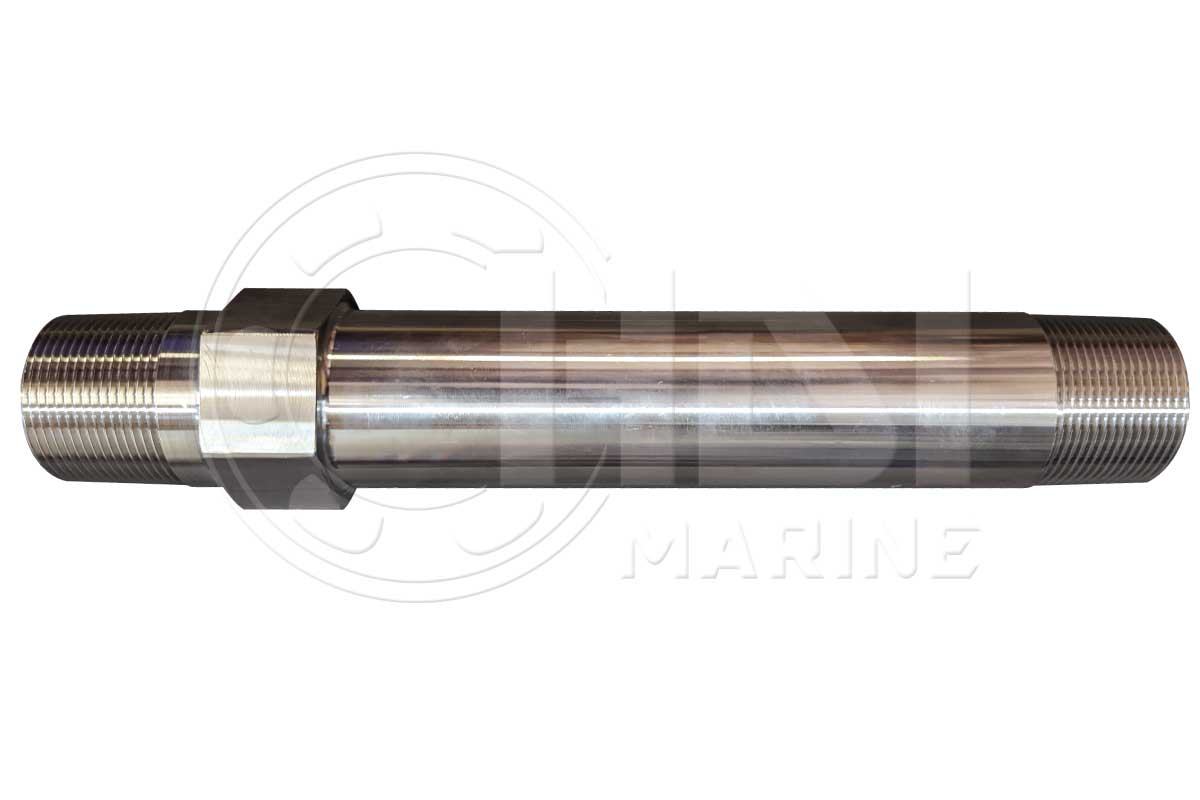 A stainless steel tube with a nut and bolt.