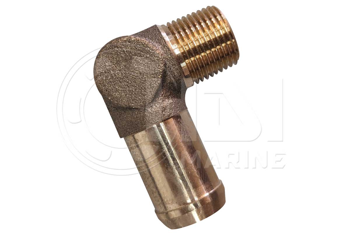 A brass elbow with an m 1 2 x 1. 5 thread