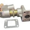 A silver metal part with a gasket and a water pump.