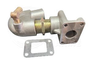 A silver metal part with a gasket and a water pump.