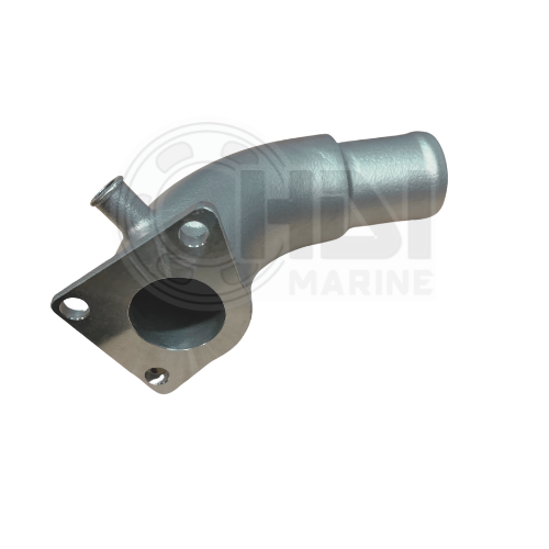 A stainless steel exhaust pipe with an outlet.