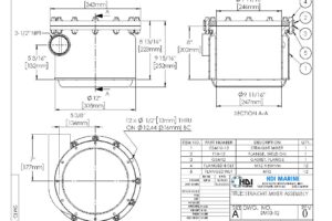 A drawing of the dimensions of a hbi water meter.